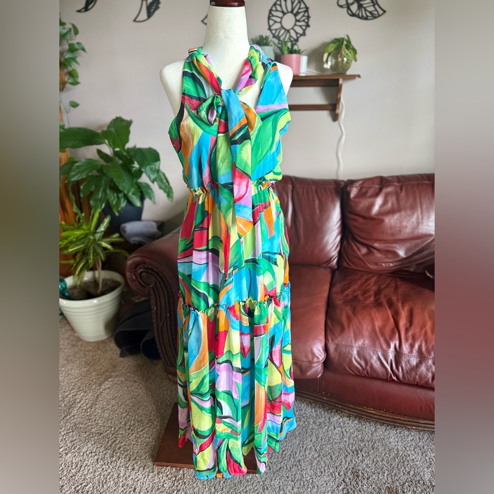 Women’s Size Small Multicolor Sleeveless Colorful Abstract Maxi Dress - Picture 2 of 6